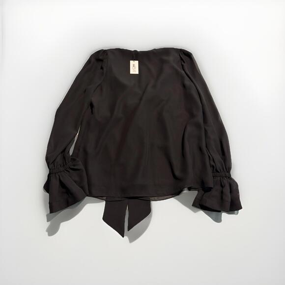 Milly Women’s Kiara Black Blouse Flowy Sleeves Long Sleeve Sz M MSRP$325 (A35) - Picture 4 of 4